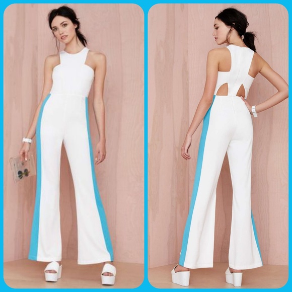 Foxiedox BIANCA Colorblock flared Jumpsuit onesie retro disco 70s insp - Picture 3 of 13